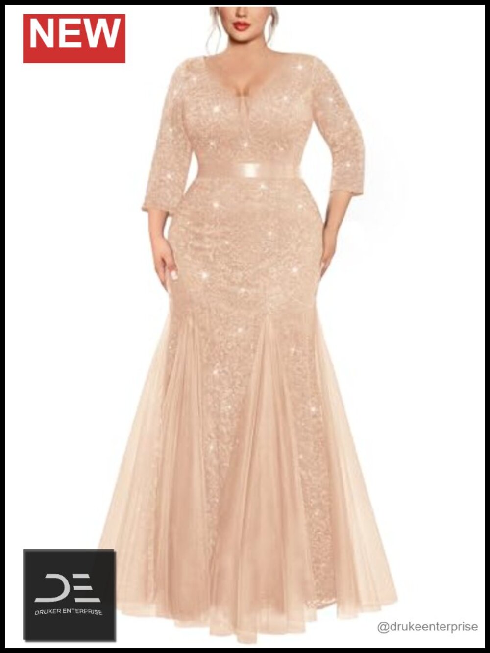 Plus Size Tulle Mermaid Formal Evening Gown Sequin Lace Maxi Dress